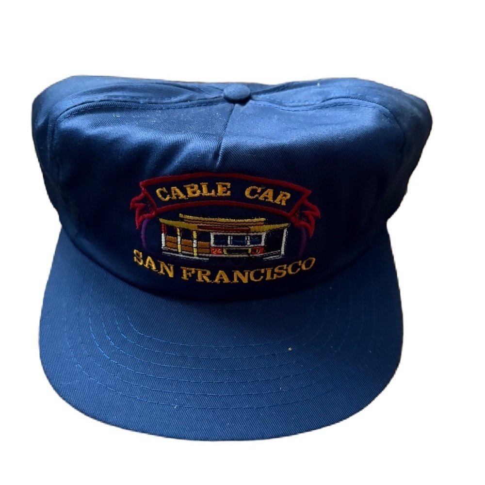 Vintage San Francisco Cable Car Hat SnapBack Blue 90s Embroidered